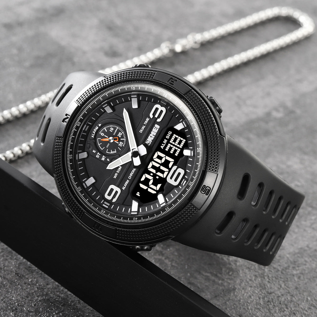 1655 Skmei Reloj para Hombre Pulsera de Caucho Doble hora