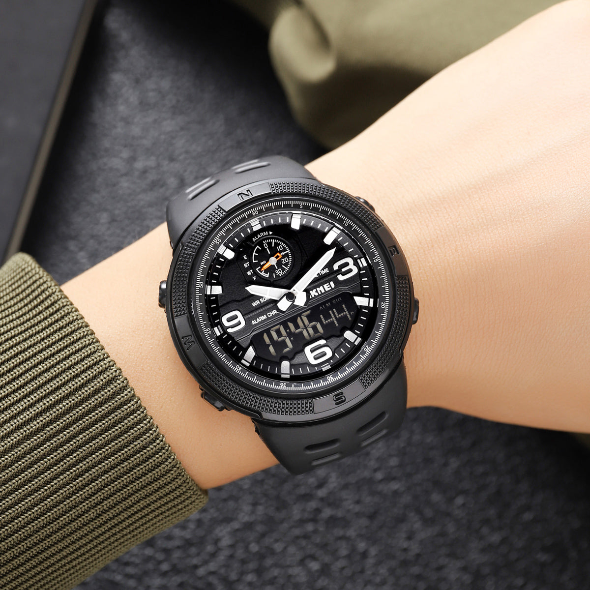 1655 Skmei Reloj para Hombre Pulsera de Caucho Doble hora