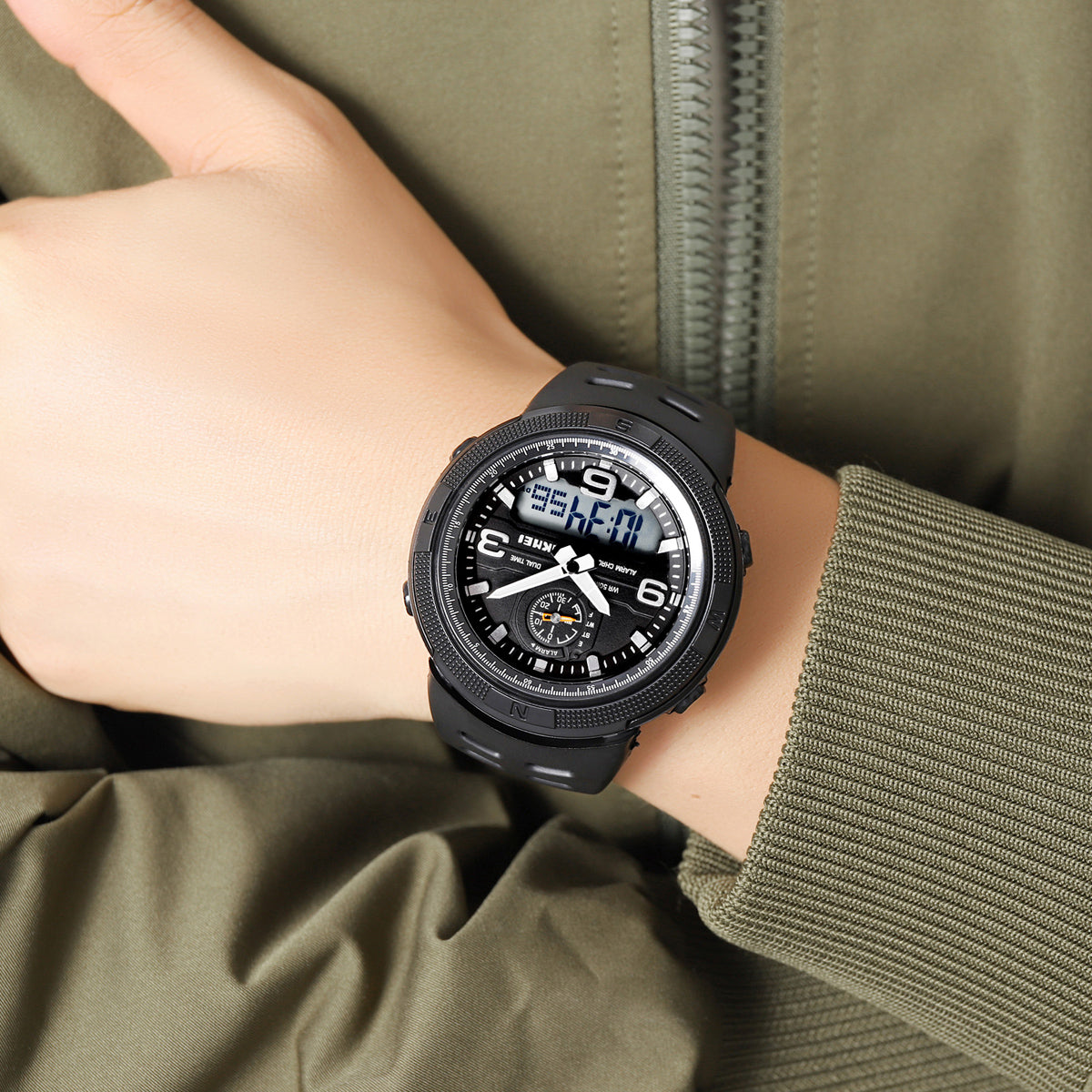 1655 Skmei Reloj para Hombre Pulsera de Caucho Doble hora