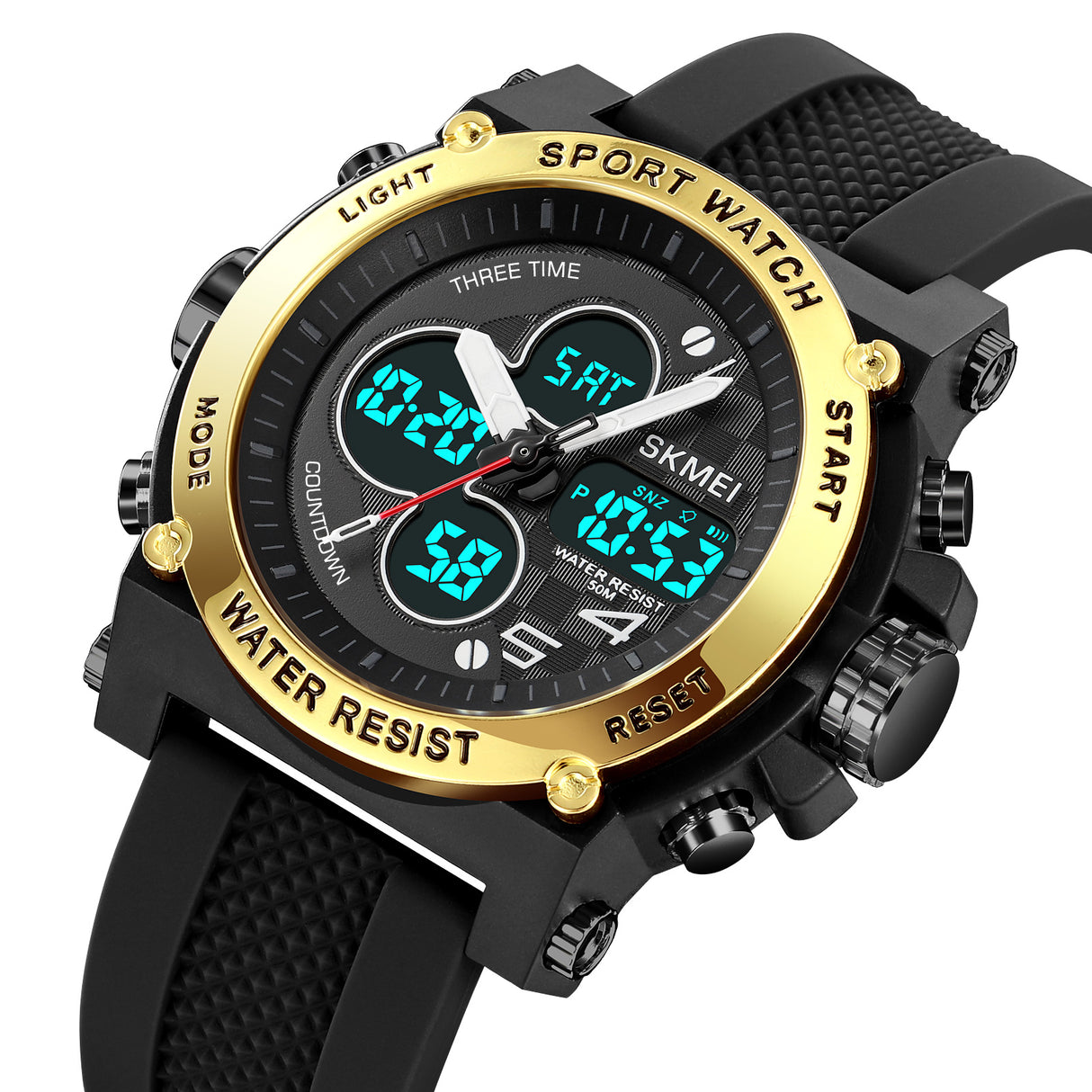 2065 Skmei Reloj para Hombre Pulsera de Caucho Doble hora
