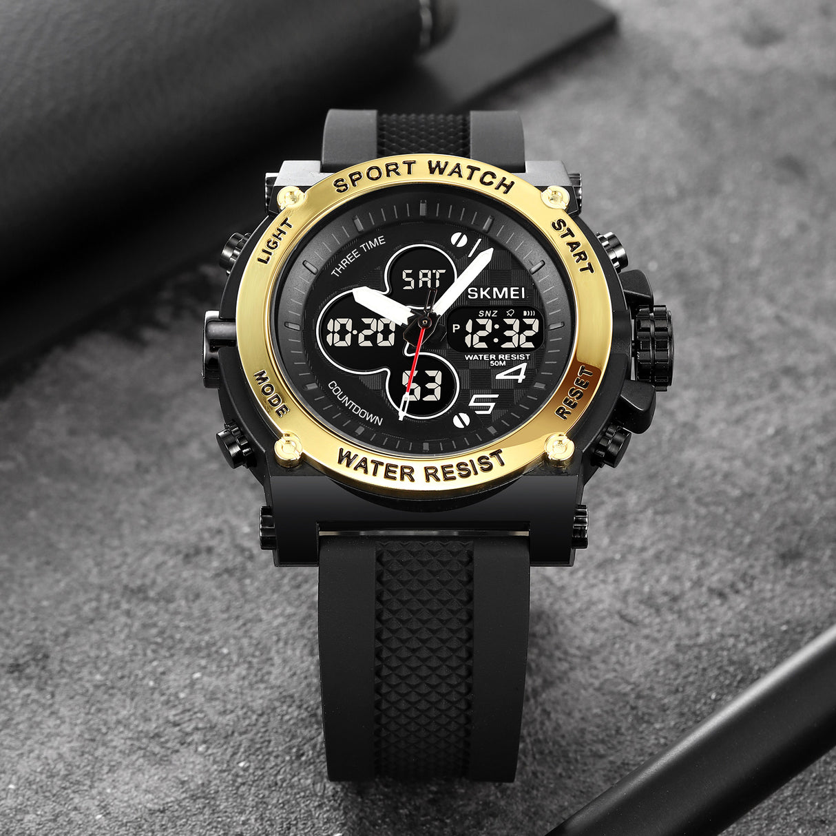 2065 Skmei Reloj para Hombre Pulsera de Caucho Doble hora