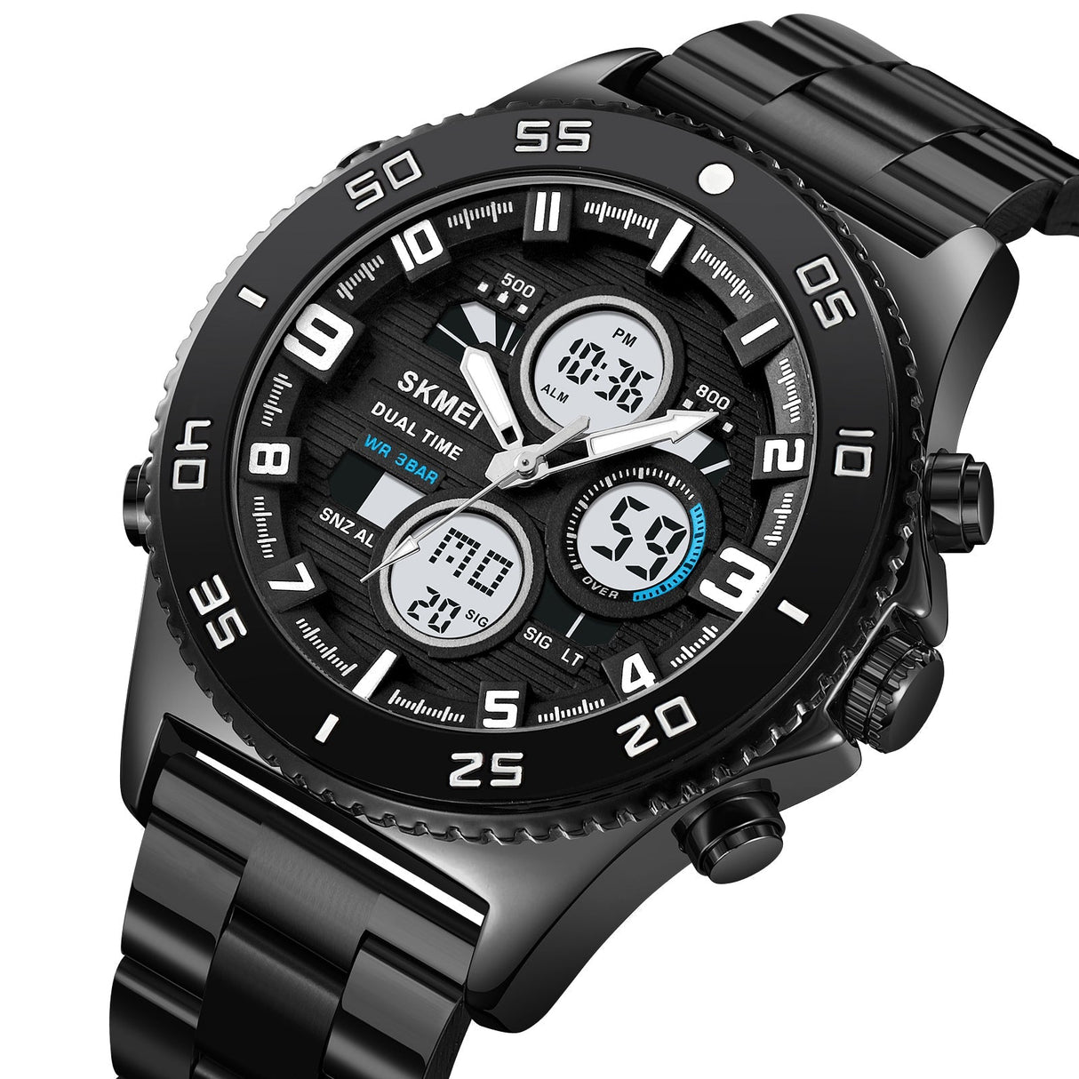 2205 Reloj Skmei para caballero pulsera de metal doble hora