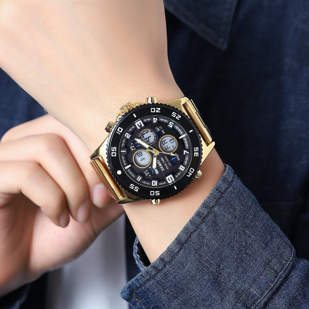 2205 Reloj Skmei para caballero pulsera de metal doble hora