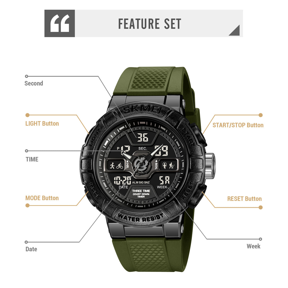 2227 Reloj Skmei deportivo para caballero pulsera de resina