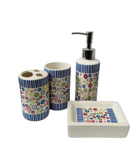 3215 Set de baño blanco con diseño floral 4 piezas