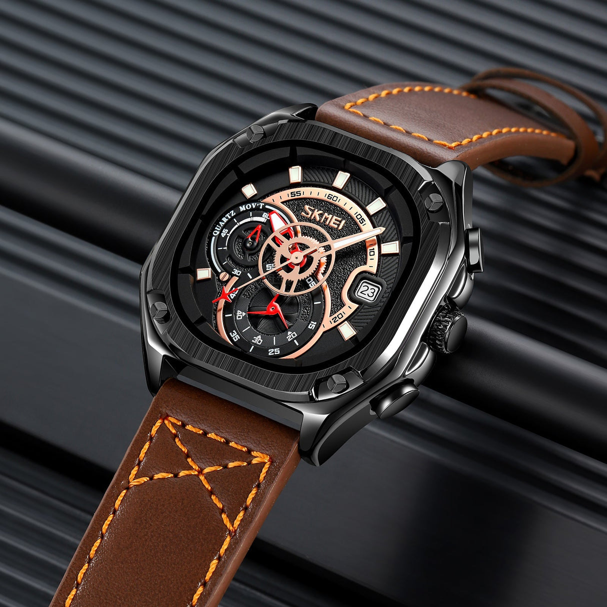 9313 Skmei Reloj Análogo Pulsera de Cuero para Hombre