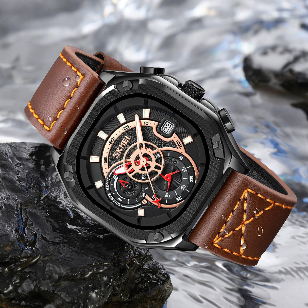 9313 Skmei Reloj Análogo Pulsera de Cuero para Hombre