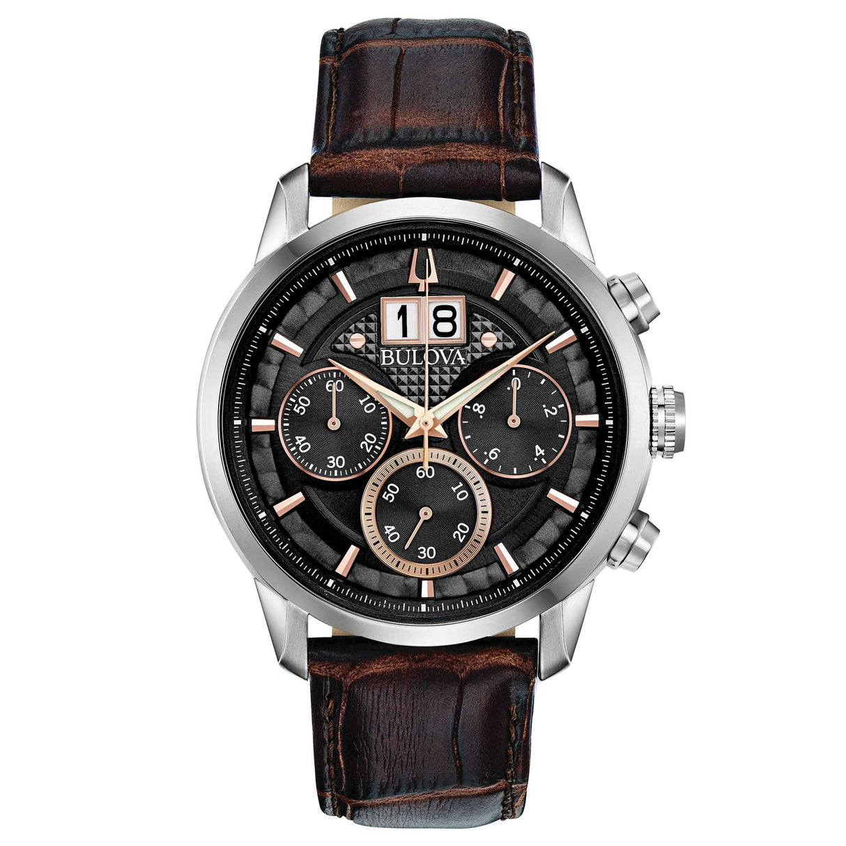 96B311 Reloj Bulova Sutton Big Date de hombre banda de cuero 44 mm