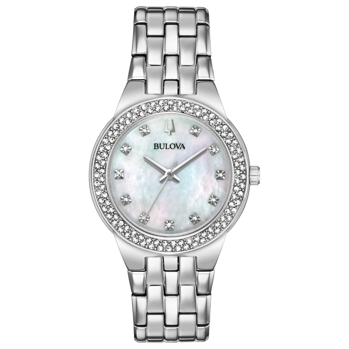 96X144 Reloj Bulova Crystal de mujer banda de metal 33 mm