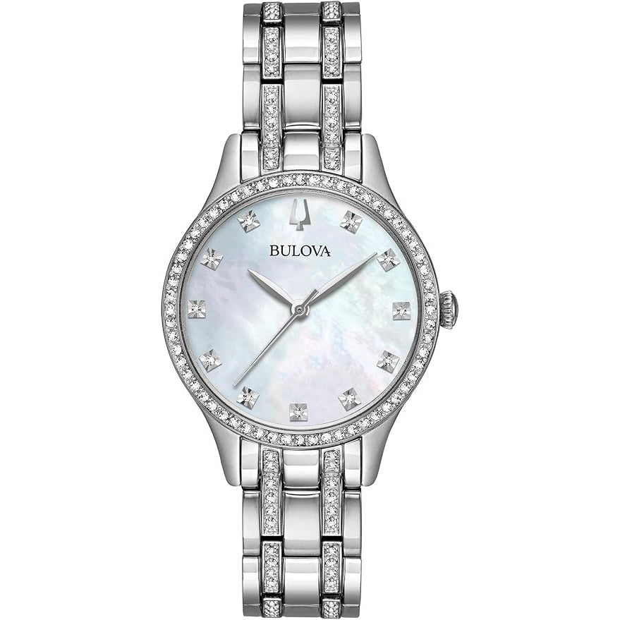 96X145 Reloj Bulova Crystal Mother of Pearl de dama pulsera de metal 32 mm