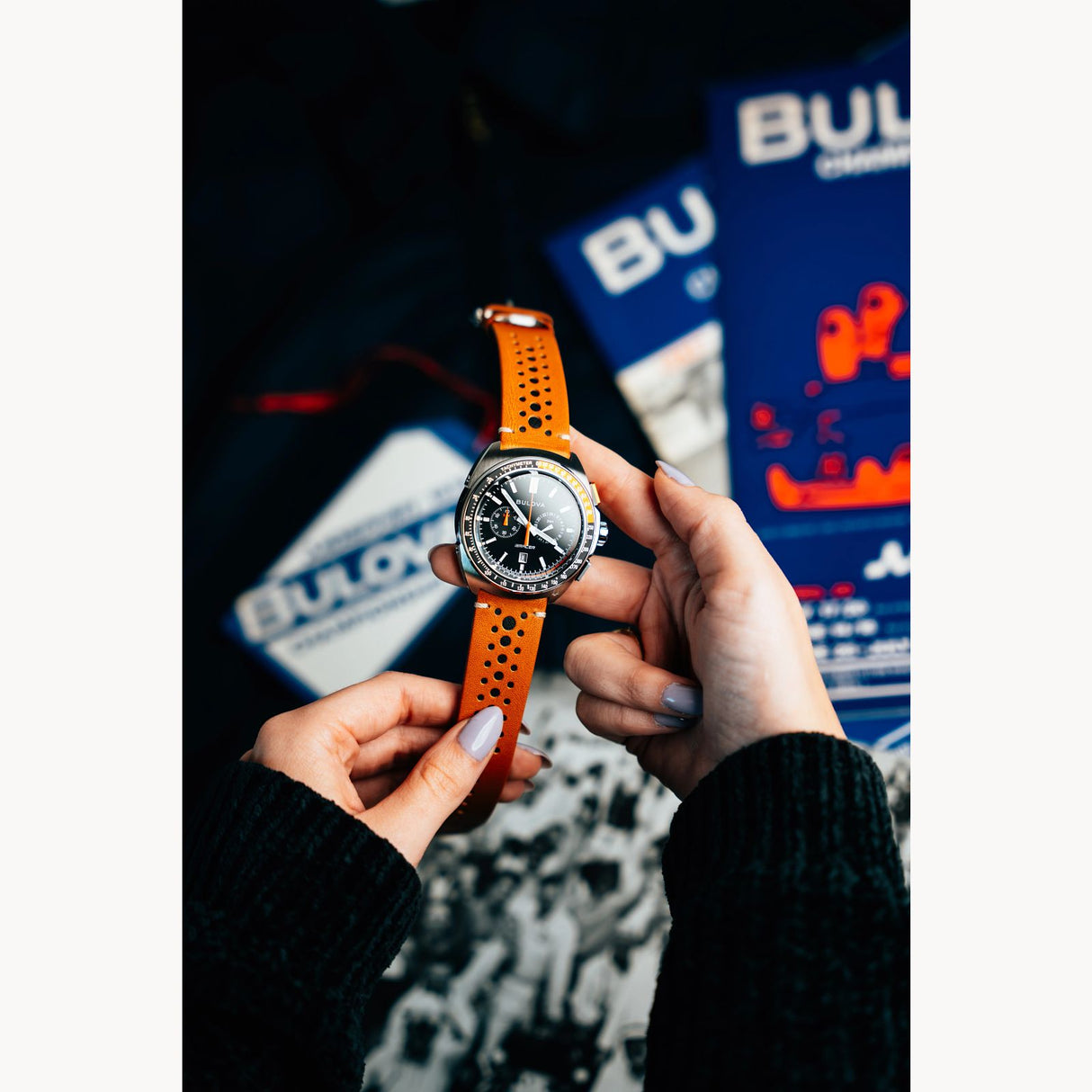 98B427 Reloj Bulova Racer de hombre banda de piel 42 mm