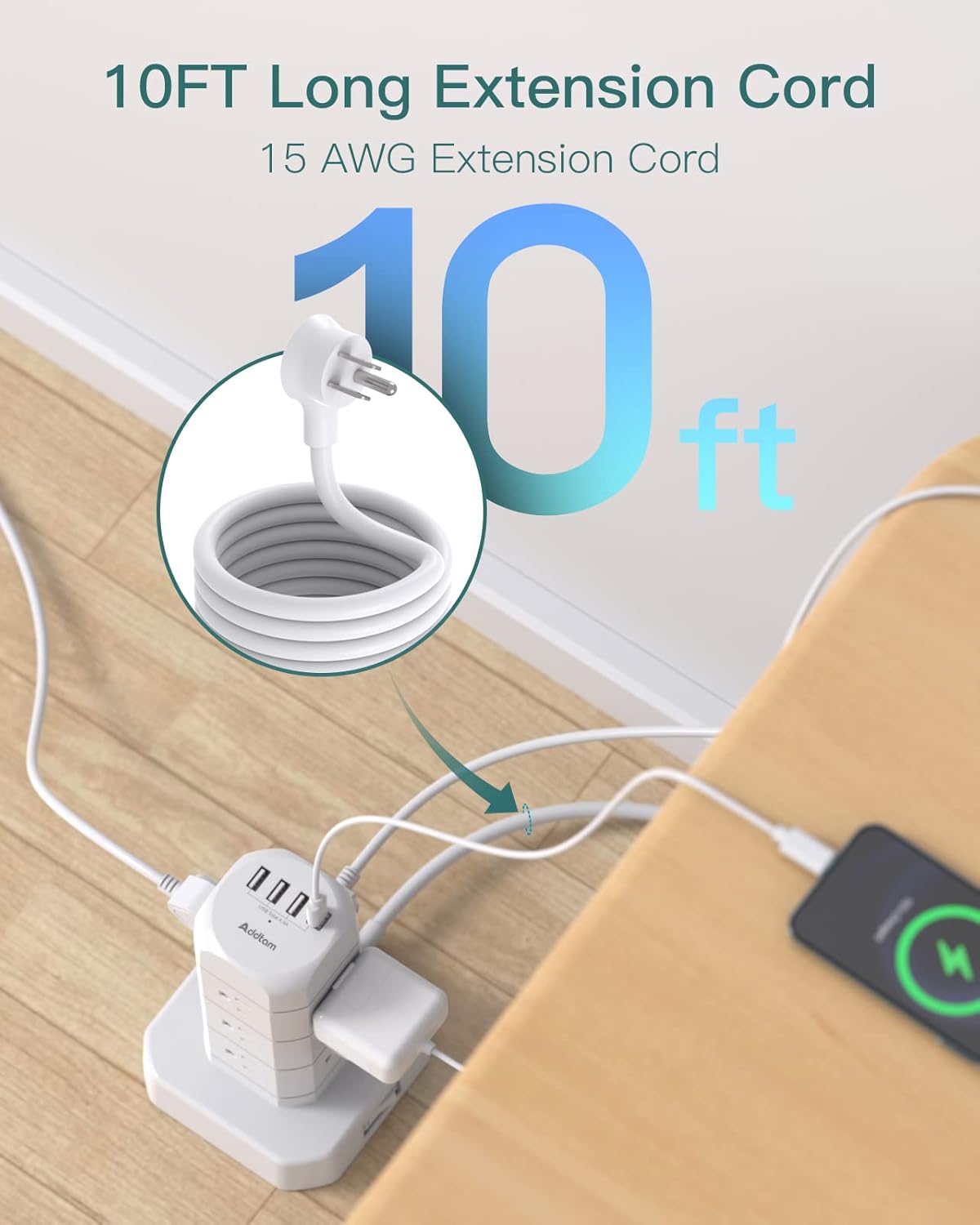 AD12T4U Regleta de Sobretensión con 12 Tomas y Puertos USB - 3 USB-A + 1 USB-C