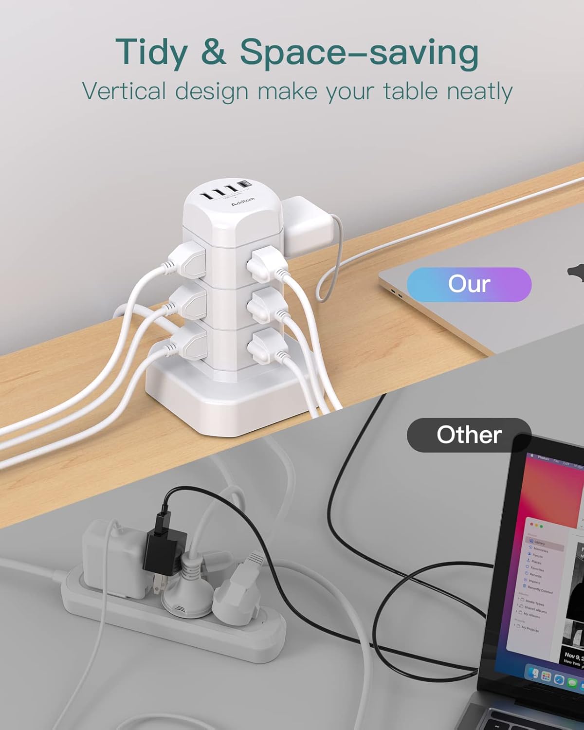 AD12T4U Regleta de Sobretensión con 12 Tomas y Puertos USB - 3 USB-A + 1 USB-C