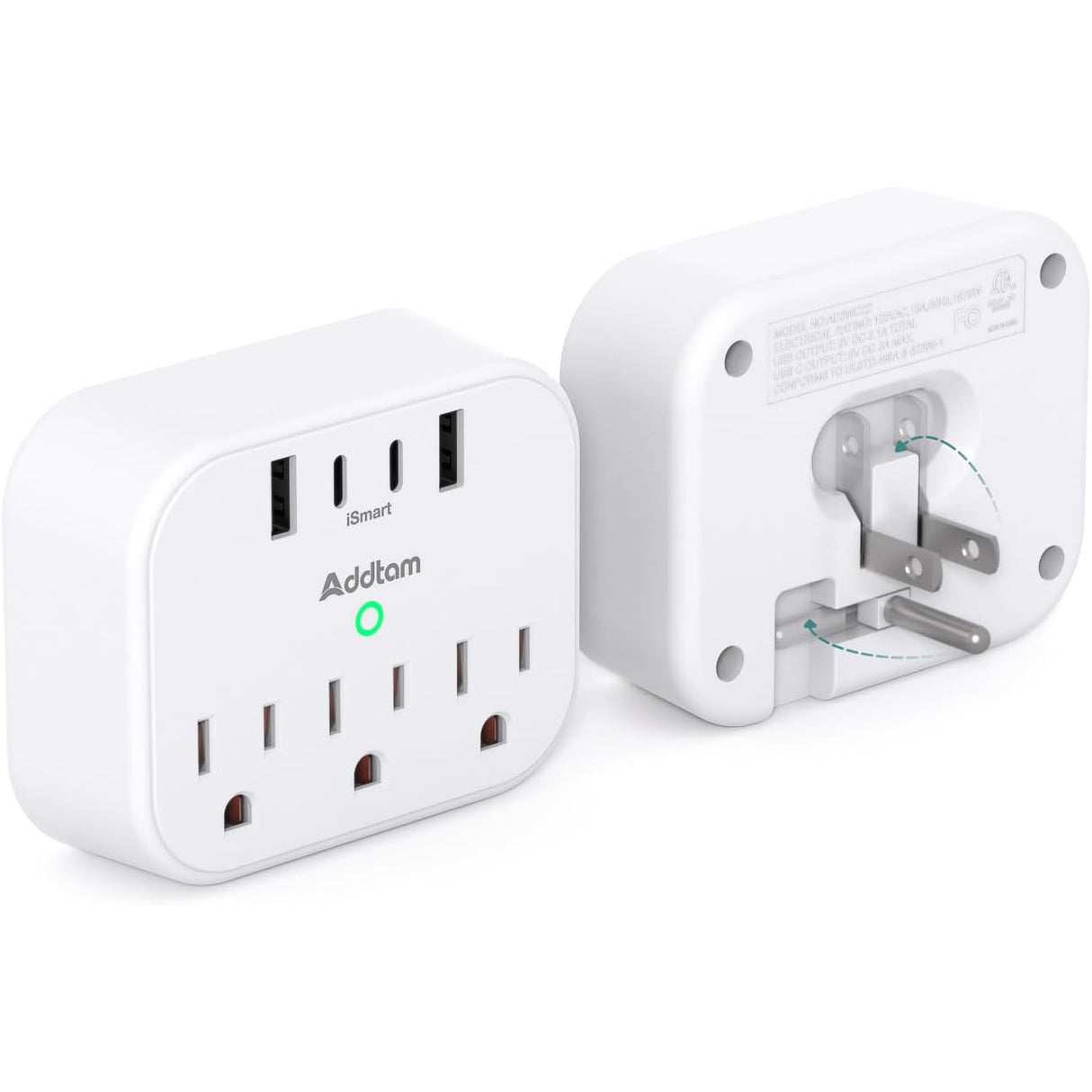 AD3WC2Z Addtam Tira de alimentación protector de sobretensión, extensor de salida de viaje con 3 tomacorrientes, 4 USB (2 USB-C)