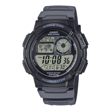 AE-1000 Reloj Casio para Hombre Banda de Goma Digital Illuminator Hora Mundial 10 Años de Batería