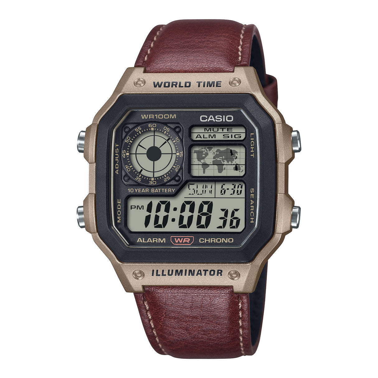 AE-1200 Casio Reloj para caballero pulsera de piel
