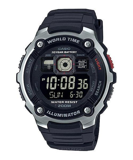 AE-2000 Reloj Casio para Hombre Banda de Caucho Digital Illuminator Hora Mundial 10 Años de Batería