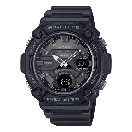 AEQ-120 Reloj Casio para Hombre Pulsera de Caucho Doble hora Hora Mundial 10 Años de Batería