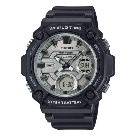 AEQ-120 Reloj Casio para Hombre Pulsera de Caucho Doble hora Hora Mundial 10 Años de Batería