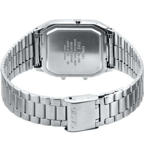 AQ-230 Reloj Casio Unisex Pulsera de Acero Inoxidable Doble hora Vintage Clásico