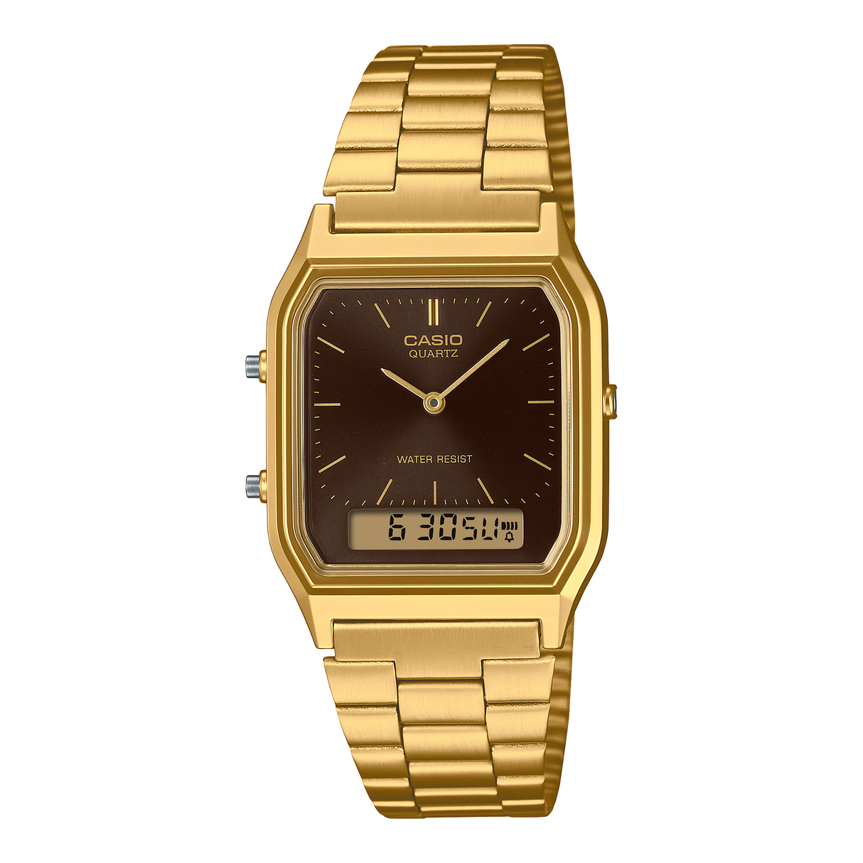 AQ-230 Reloj Casio Unisex Pulsera de Acero Inoxidable Doble hora Vintage Clásico