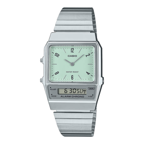 AQ-800 Reloj Casio para Hombre, Mujer Pulsera de Metal Doble hora Vintage Clásico