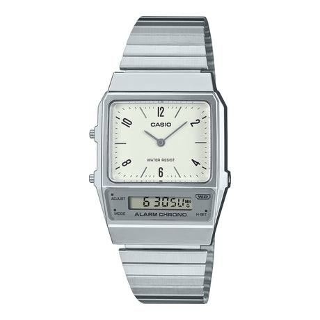 AQ-800 Reloj Casio para Hombre, Mujer Pulsera de Metal Doble hora Vintage Clásico