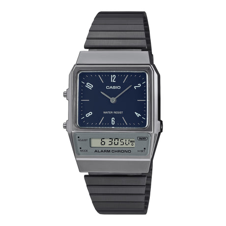 AQ-800 Reloj Casio para Hombre, Mujer Pulsera de Metal Doble hora Vintage Clásico