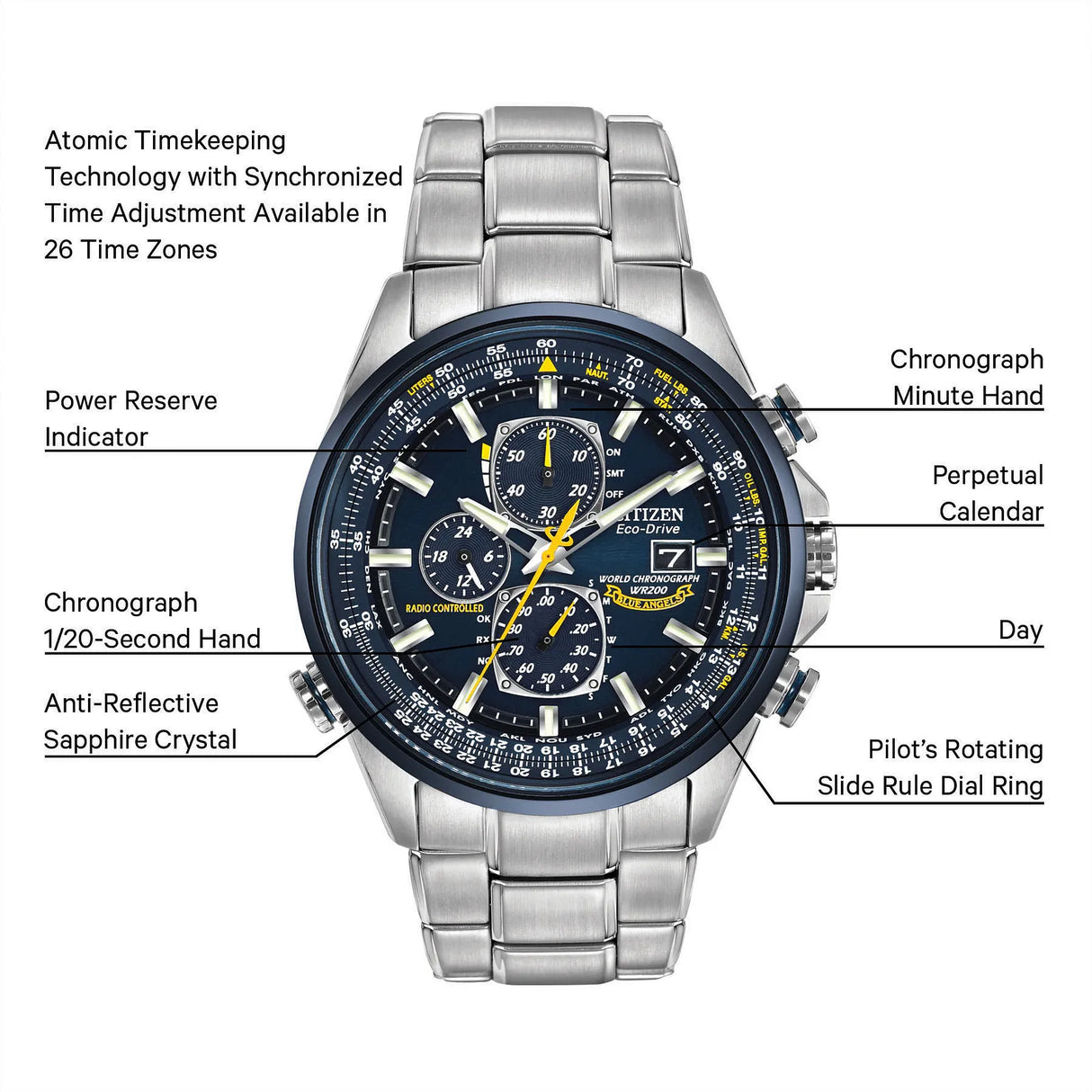AT8020-54L Reloj Citizen World Chronograph de hombre pulsera de metal 43mm