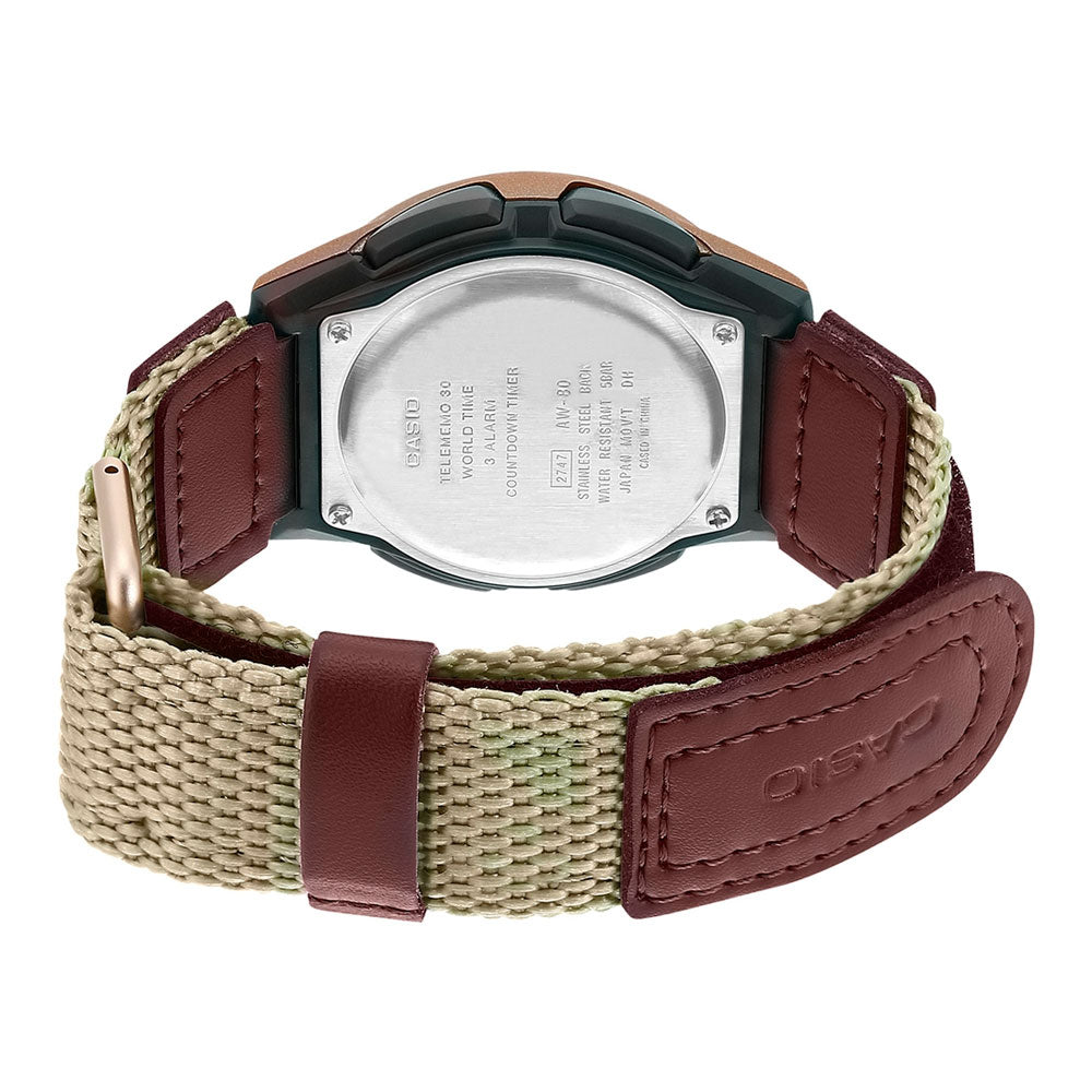 AW-80V Reloj Casio para Hombre Pulsera de tela Doble hora Illuminator 10 Años de Batería