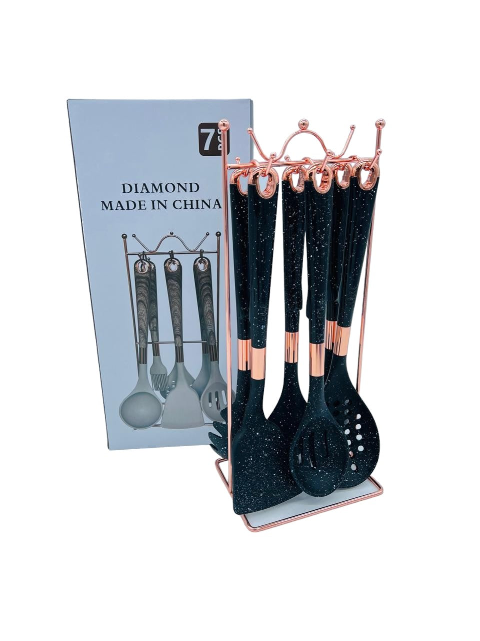 BL-02 Set de 7 utensilios de cocina base metálica negro