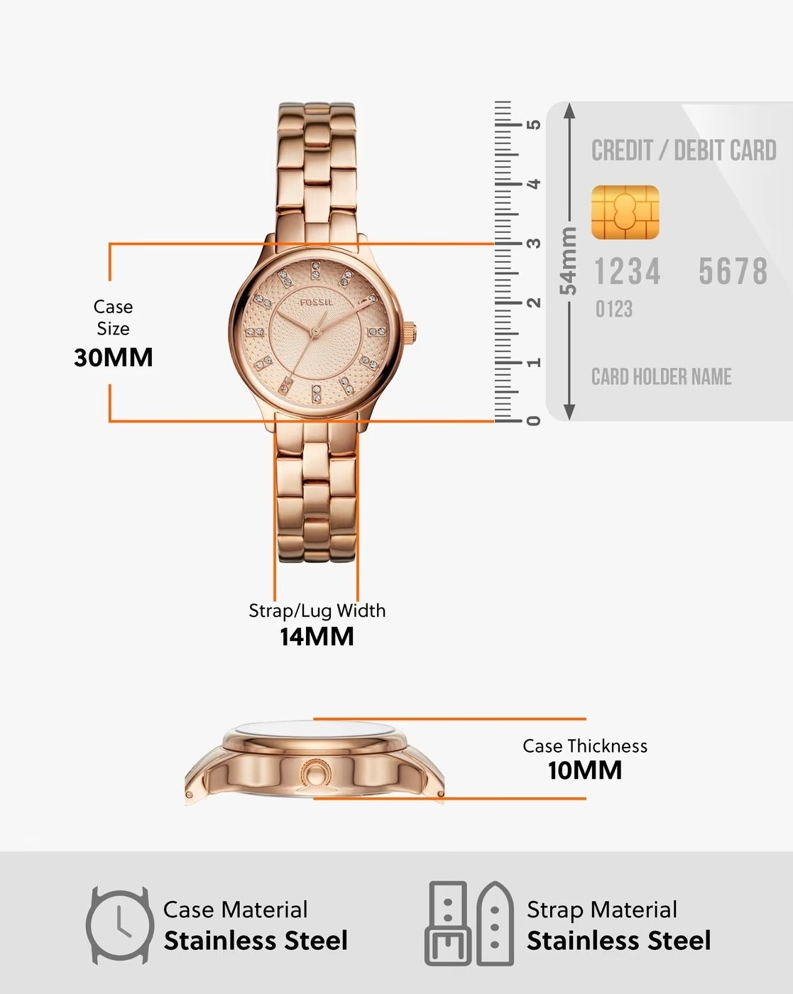 Reloj Fossil Sophisticate de dama Banda de metal 30 mm