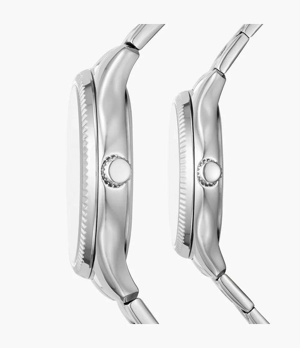 Fossil Rye Set de Relojes para Hombre y Mujer Análogo Pulsera de Acero Inoxidable