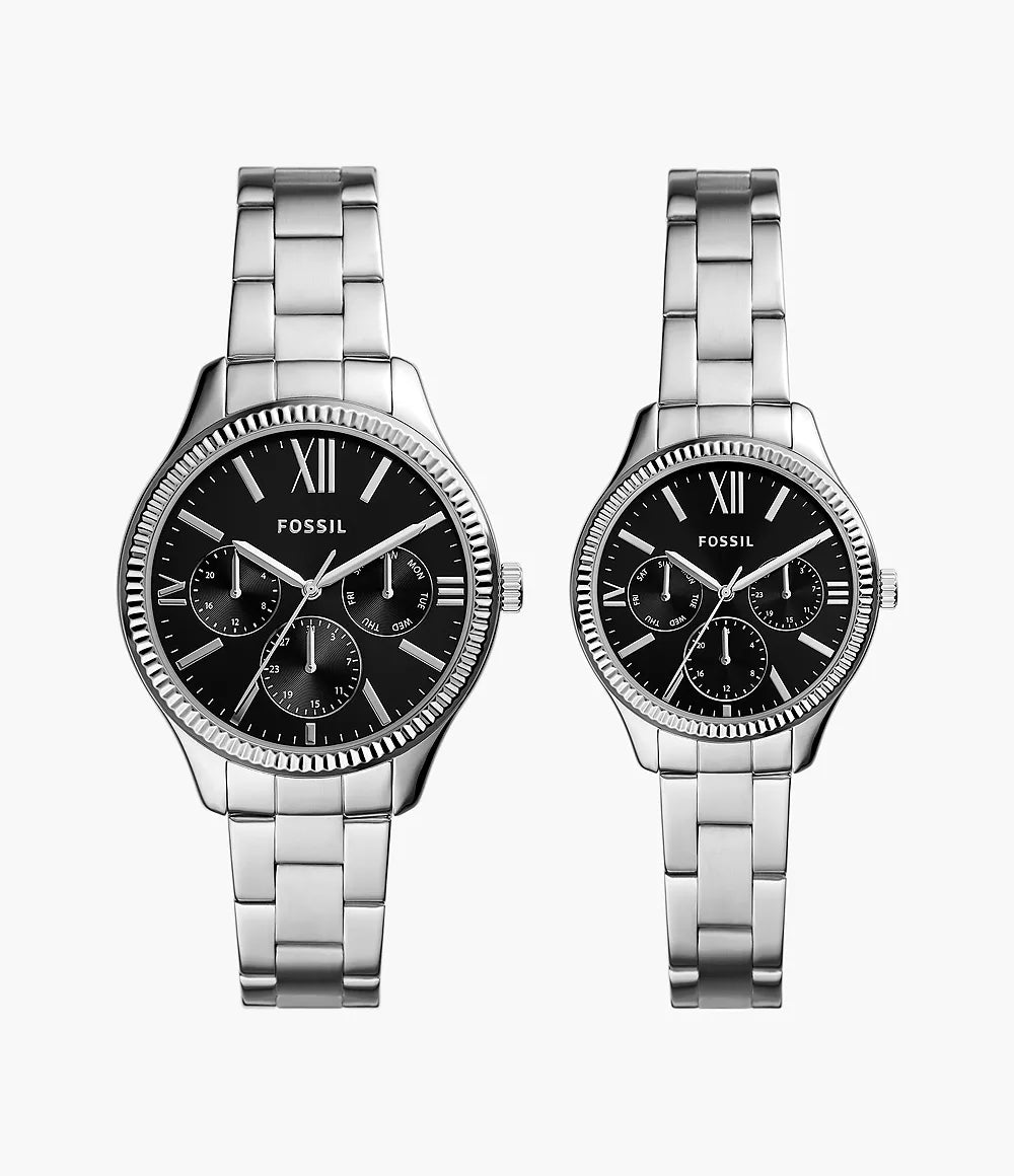 Fossil Rye Set de Relojes para Hombre y Mujer Análogo Pulsera de Acero Inoxidable