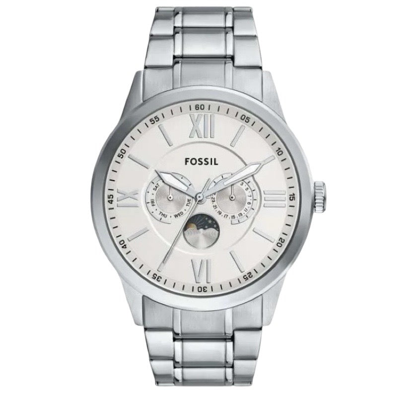 Reloj Fossil Flynn Moonphase de hombre pulsera de metal 48 mm