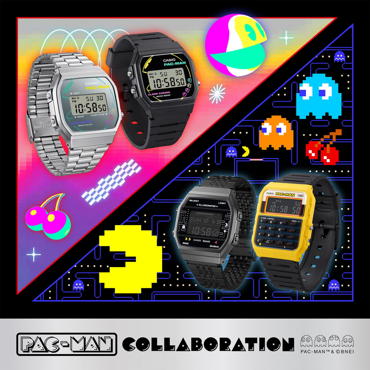 CA-53WPC-1B Reloj Casio Pac-Man unisex pulsera de resina