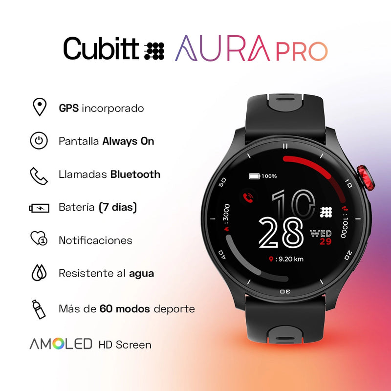 CT-AURAP Reloj Inteligente Cubitt Aura Pro Unisex Pulsera de Resina Bluetooth