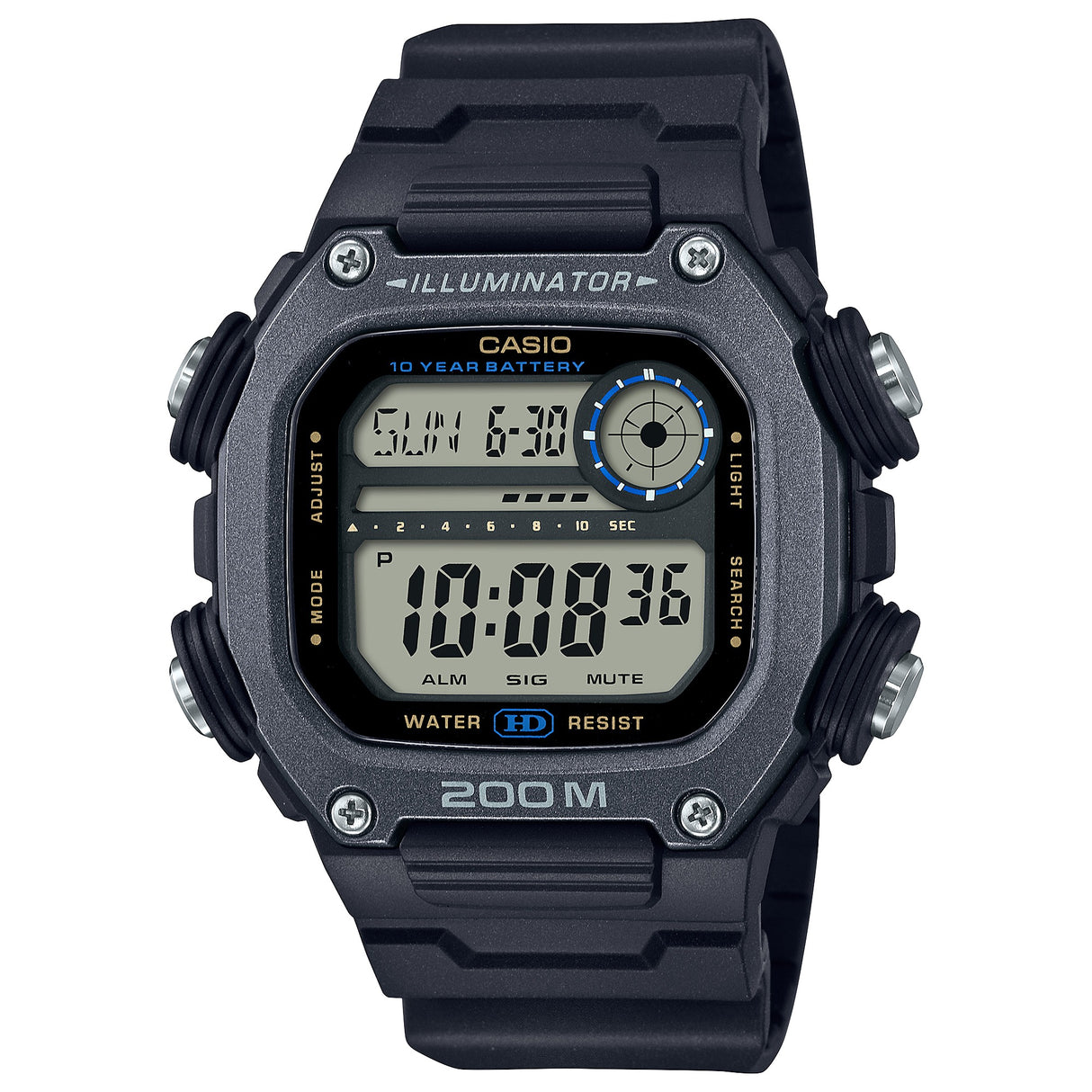 DW-291 Reloj Casio para Hombre Pulsera de Caucho Digital Illuminator 10 Años de Batería
