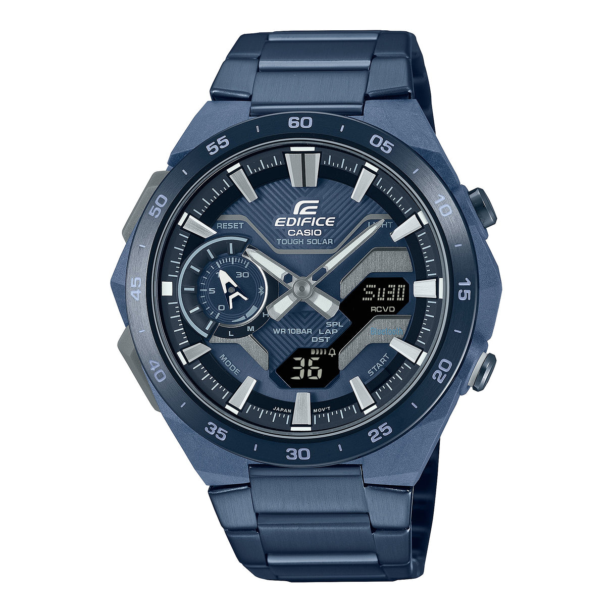 ECB-2200 Edifice Windflow Tough Solar Reloj para Hombre Pulsera de Metal Doble hora Bluetooth