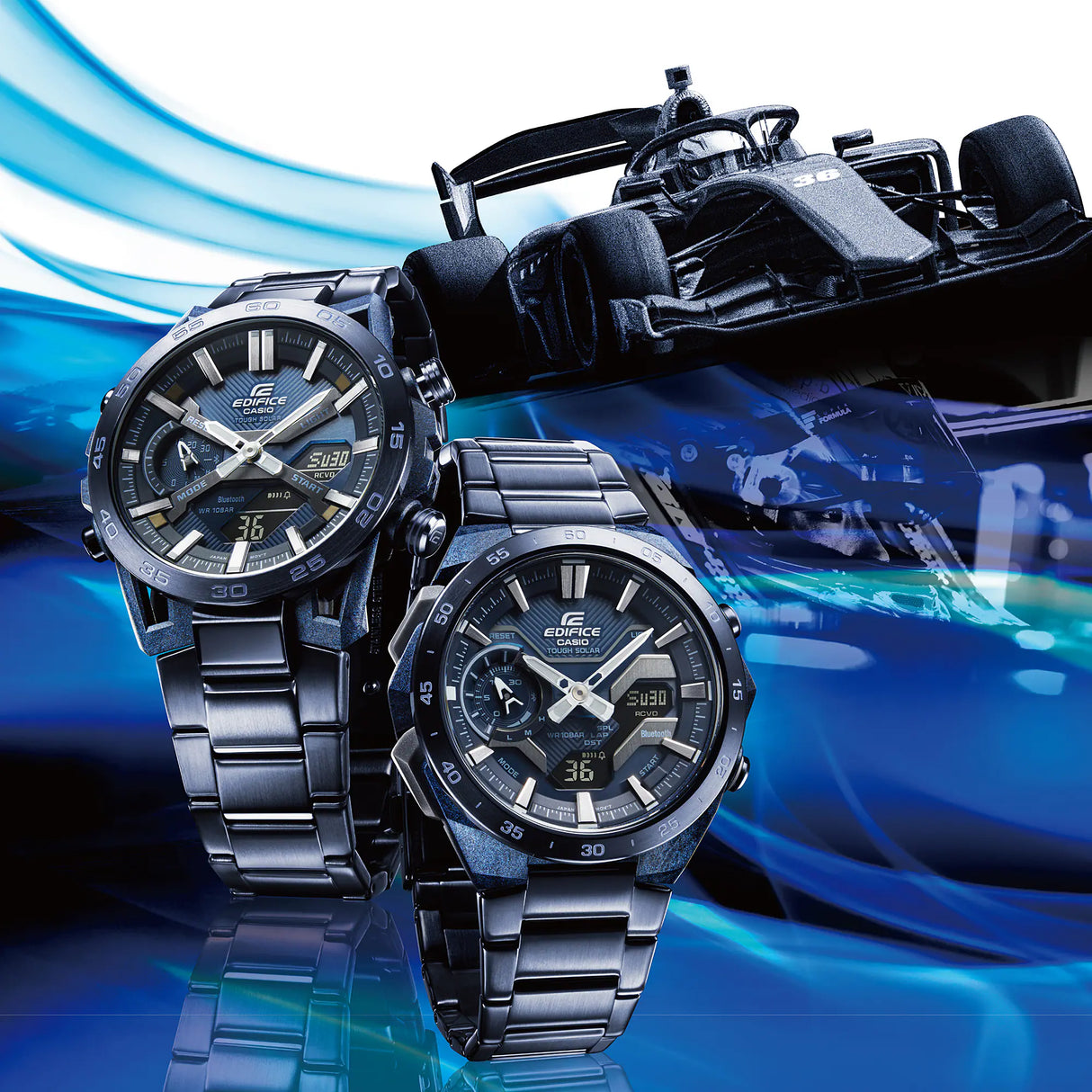 ECB-2200 Edifice Windflow Tough Solar Reloj para Hombre Pulsera de Metal Doble hora Bluetooth