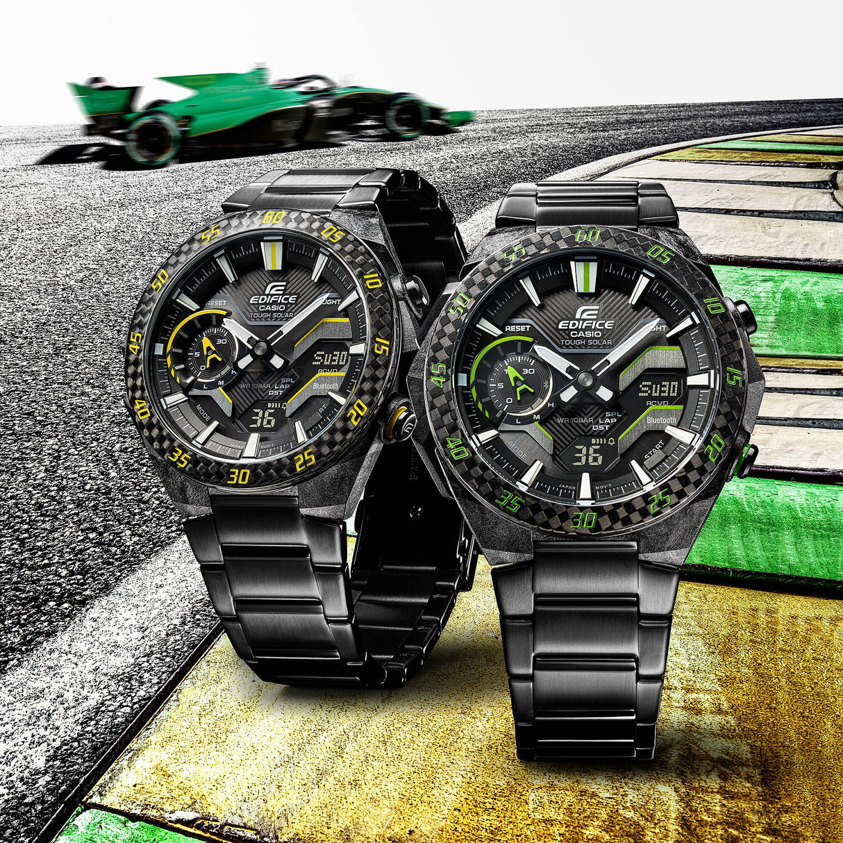 ECB-2200 Edifice Windflow Tough Solar Reloj para Hombre Pulsera de Metal Doble hora Bluetooth