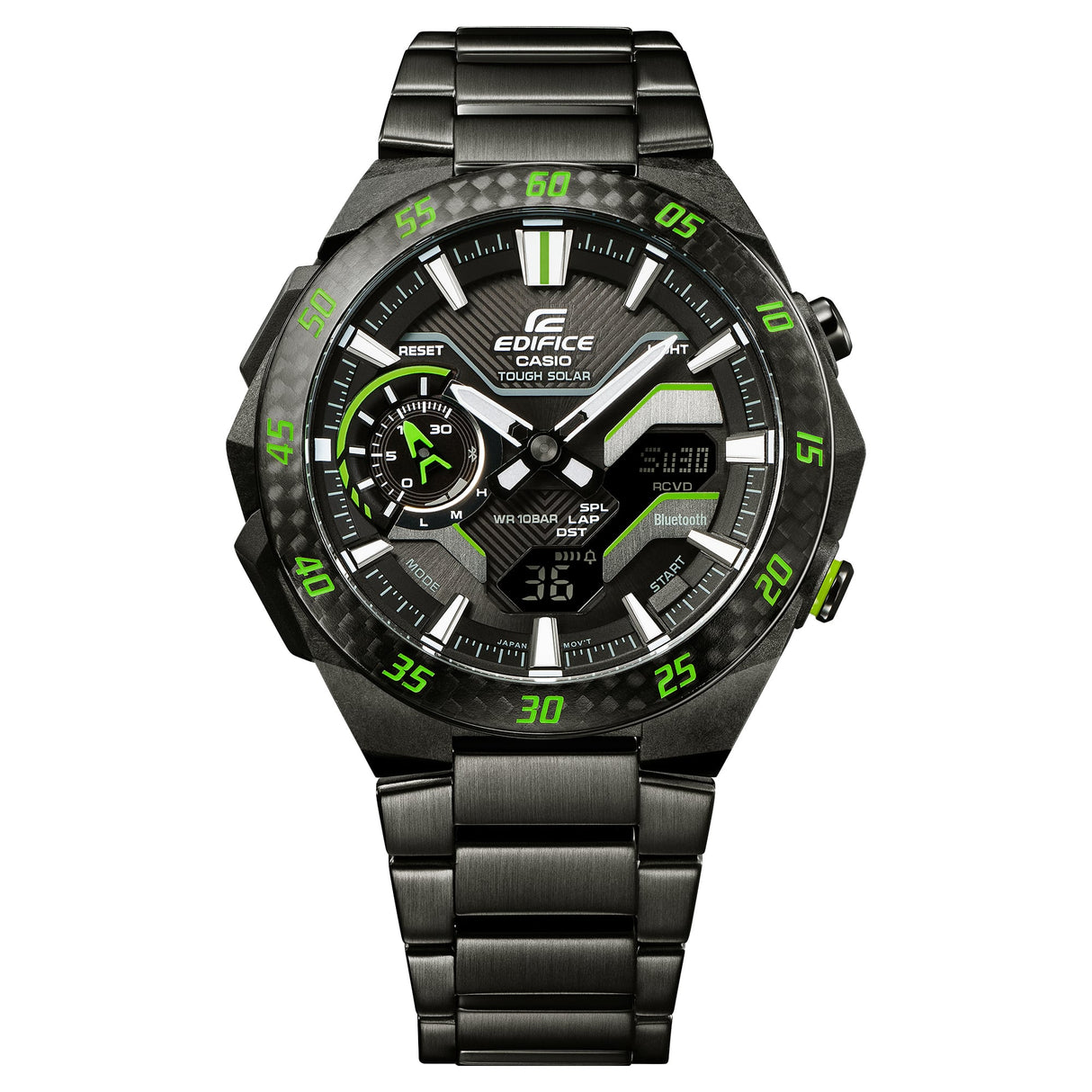 ECB-2200 Edifice Windflow Tough Solar Reloj para Hombre Pulsera de Metal Doble hora Bluetooth