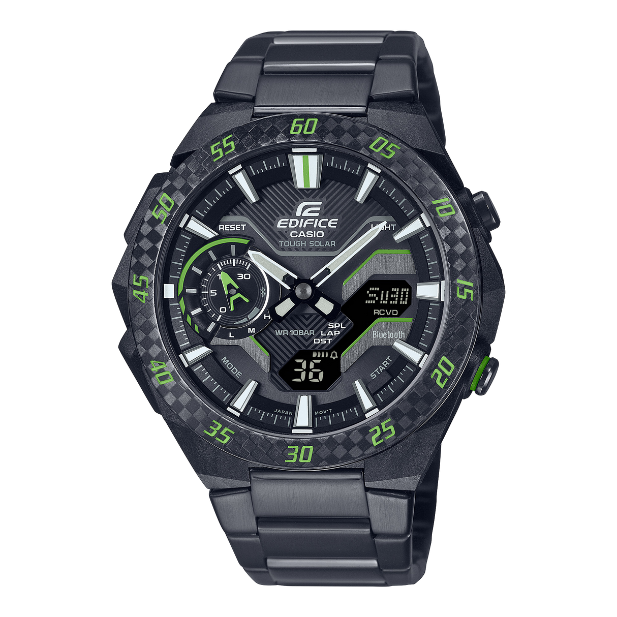 ECB-2200 Edifice Windflow Tough Solar Reloj para Hombre Pulsera de Metal Doble hora Bluetooth