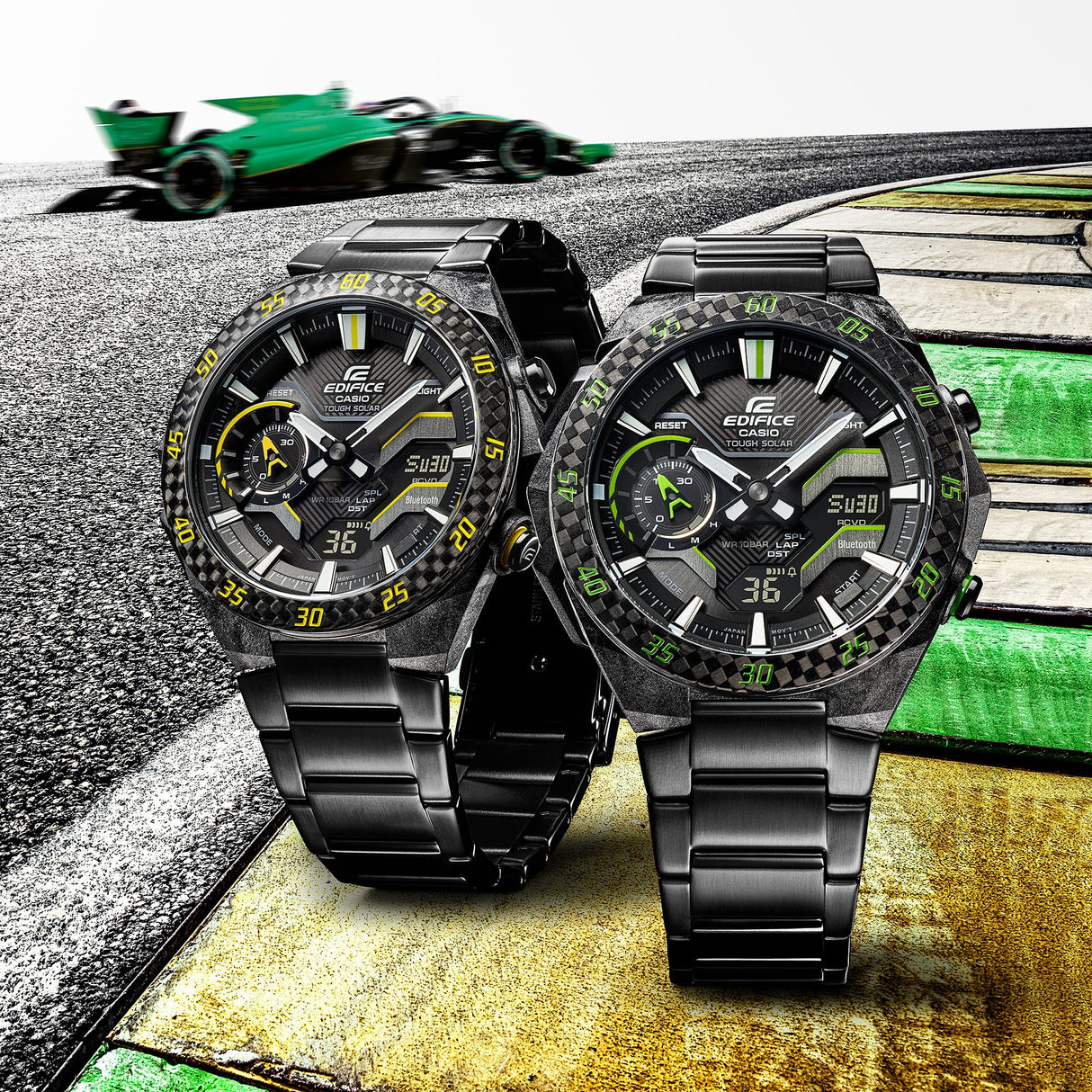 ECB-2200 Edifice Windflow Tough Solar Reloj para Hombre Pulsera de Metal Doble hora Bluetooth