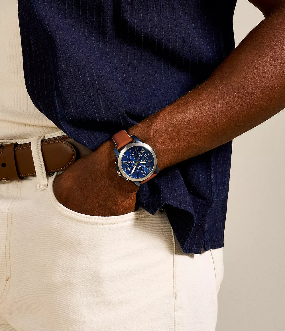 Reloj Fossil Grant de hombre banda de piel 44 mm