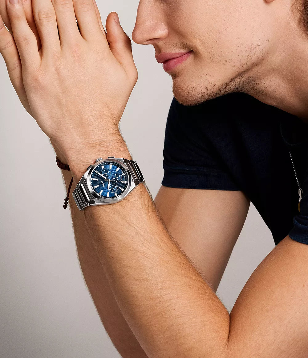 Reloj Fossil Everett Smoke de hombre banda de metal 44 mm