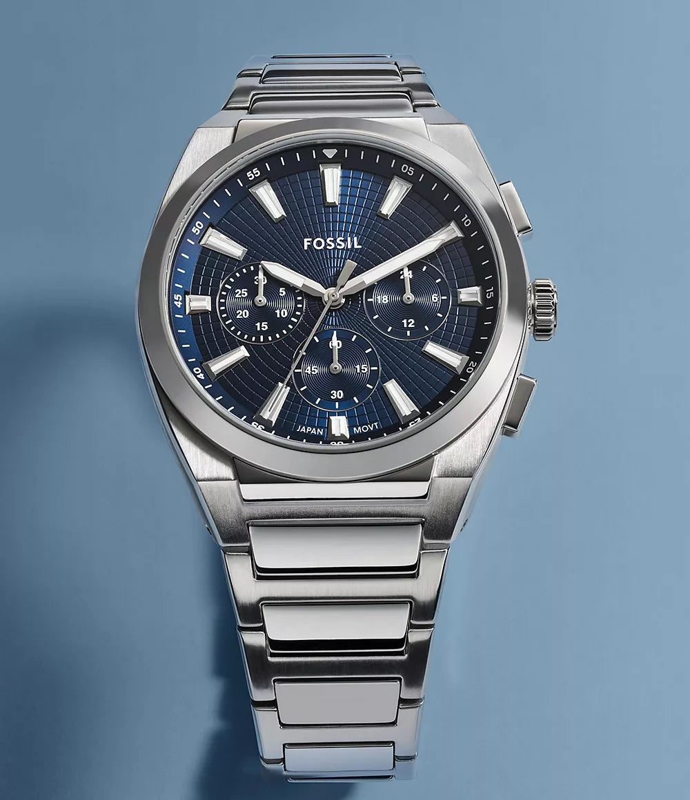 Reloj Fossil Everett Smoke de hombre banda de metal 44 mm