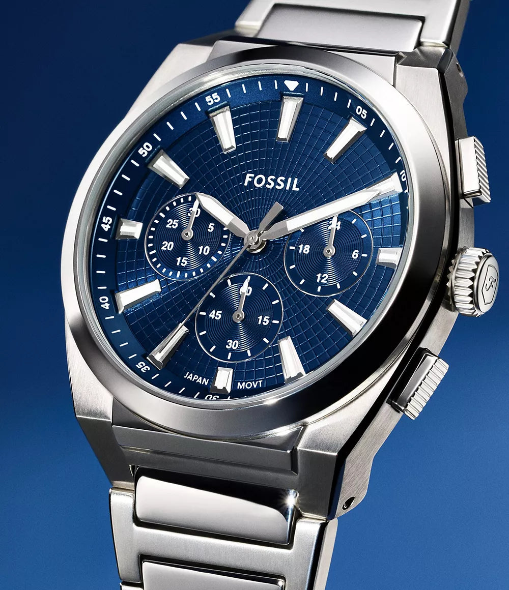 Reloj Fossil Everett Smoke de hombre banda de metal 44 mm