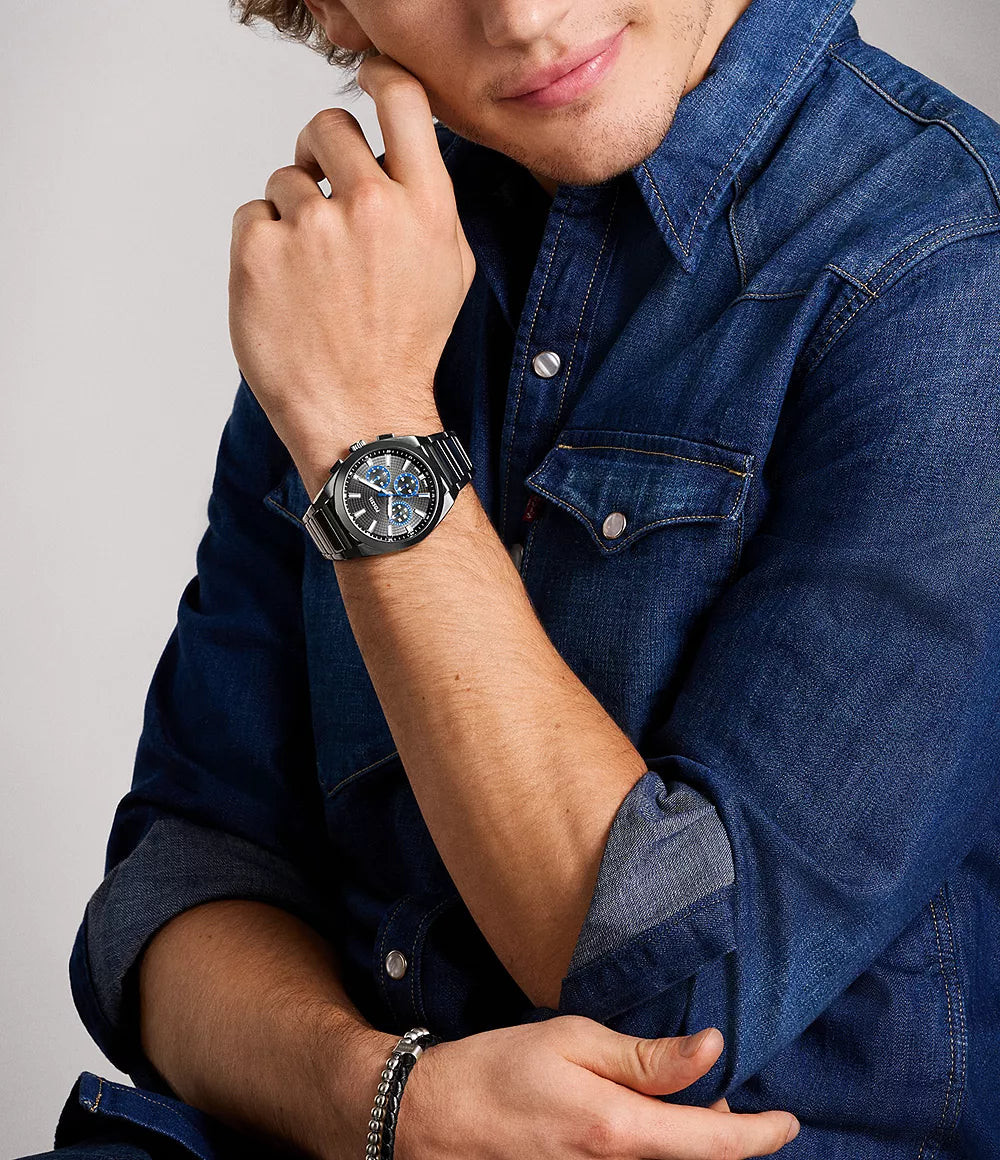 Reloj Fossil Everett Smoke de hombre banda de metal 44 mm