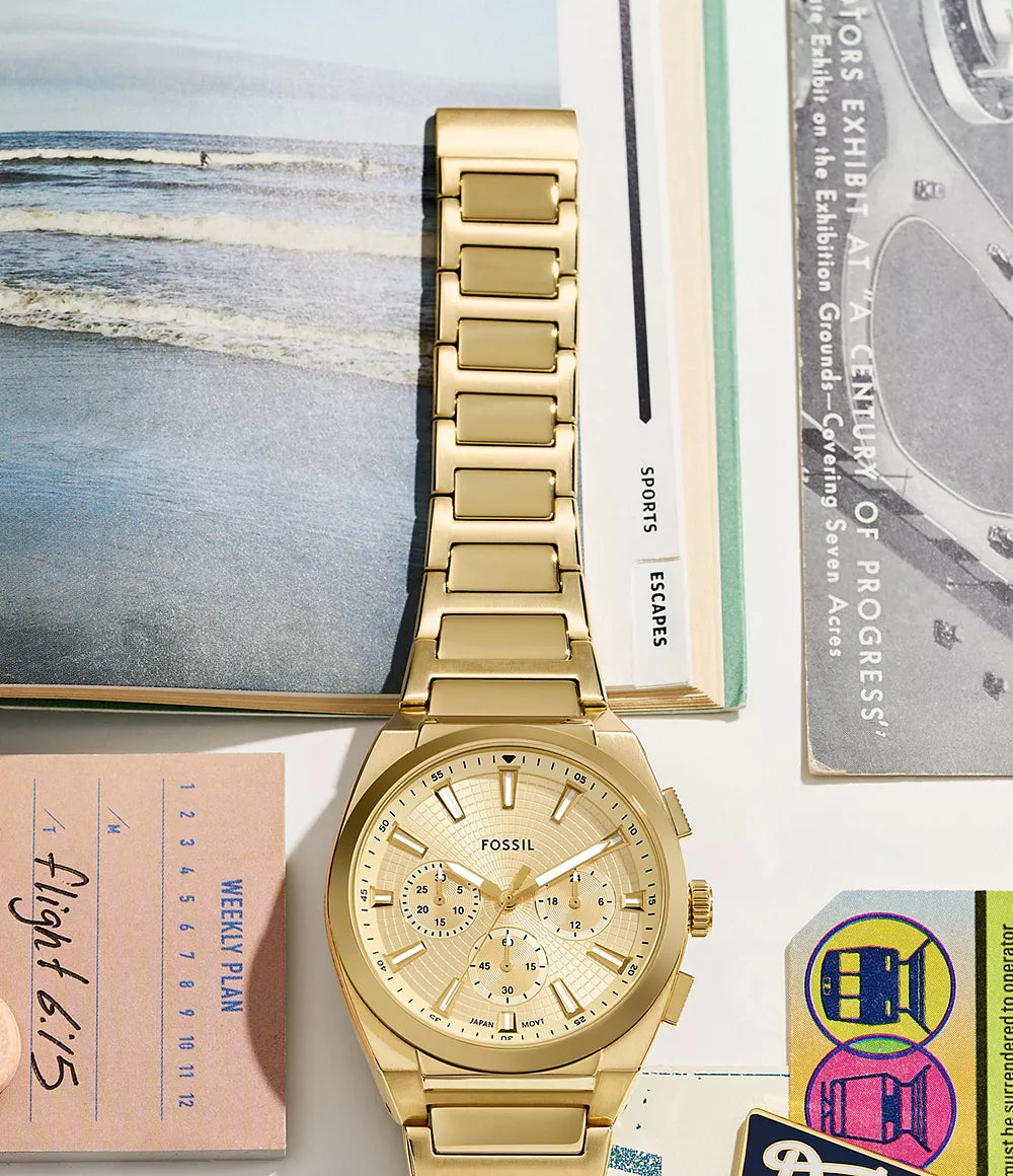 Reloj Fossil Everett Smoke de hombre banda de metal 44 mm